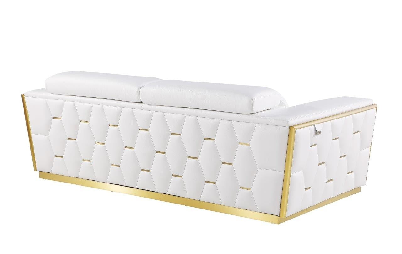Global United 1111 White Top Grain Italian Leather Sofa Set