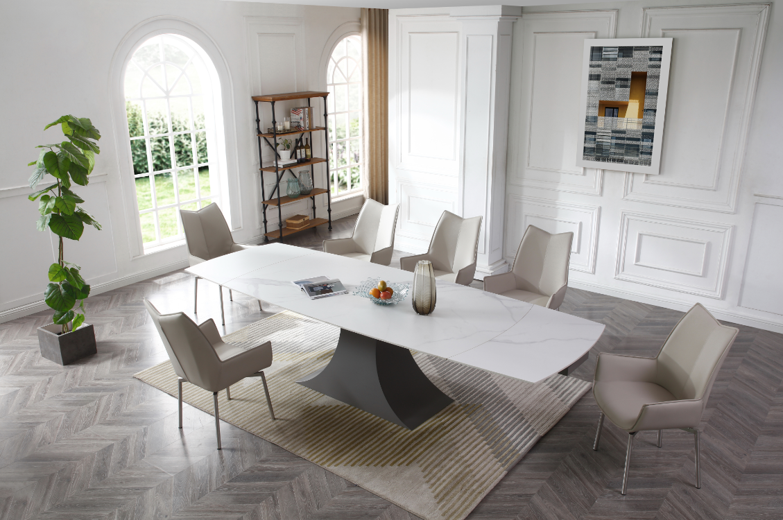 ESF 9437 Expandable White Marble Top Dining Set