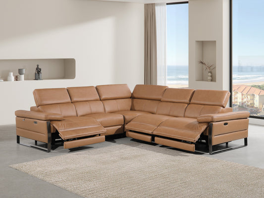 Divanitalia 1246 Cognac Power 5 Pc Sectional