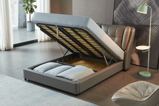 1806 Gray Leather Storage Bed - Queen Size