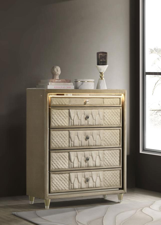 Lorient - 5-Drawer LED Chest of Drawers - Ivory And Camel Lorient - 5-Drawer LED Chest of Drawers - Ivory And Camel