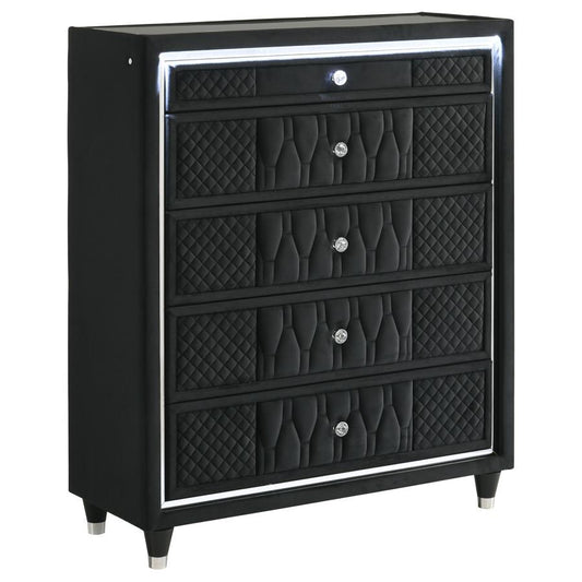 Lorient Black Velvet 5 Drawer Chest
