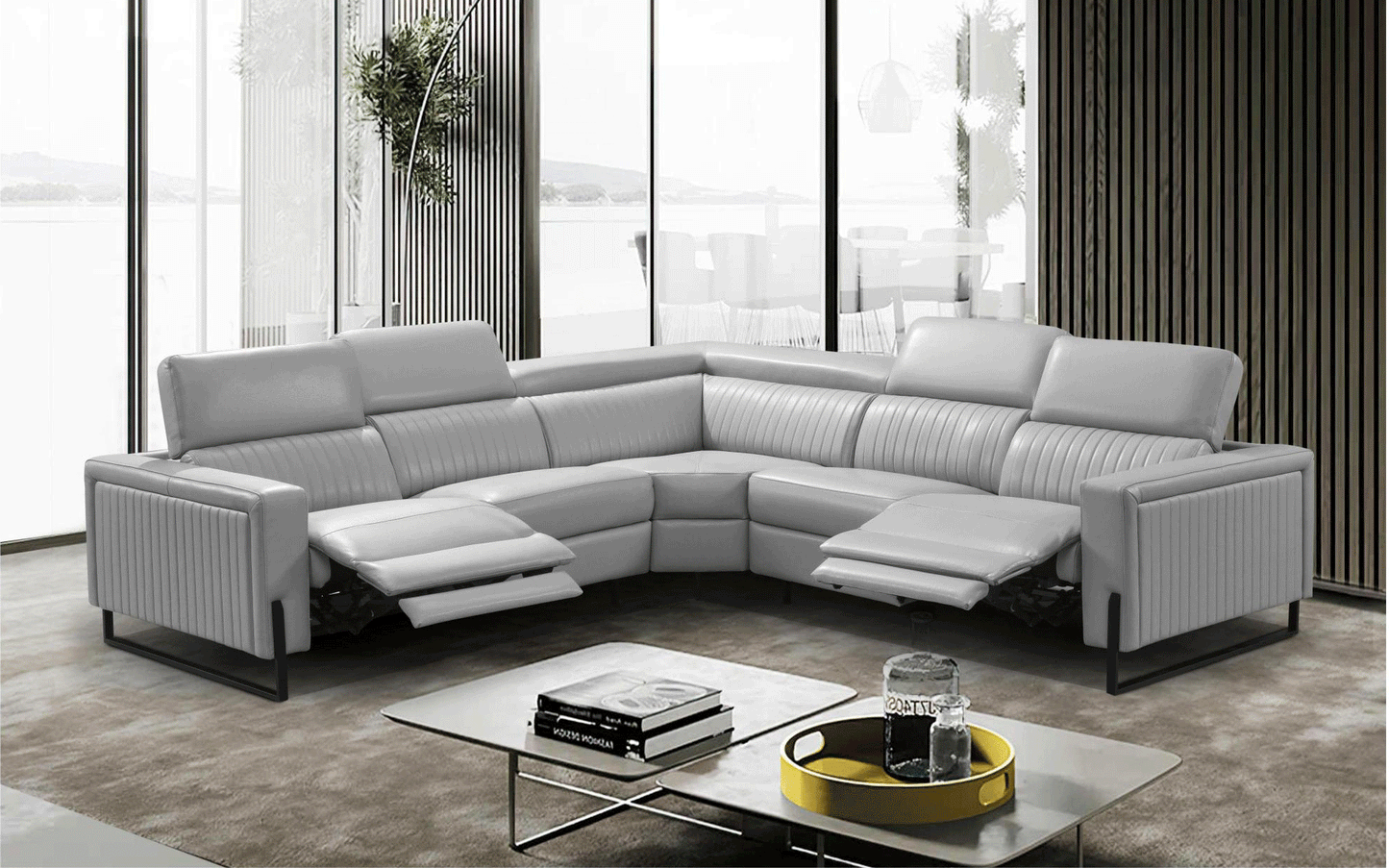 Havana ESF 2787 Top Grain Leather Gray Sectional