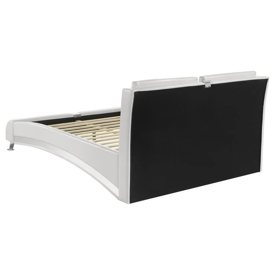 Jeremaine White Leatherette Bed - Chrome Accents