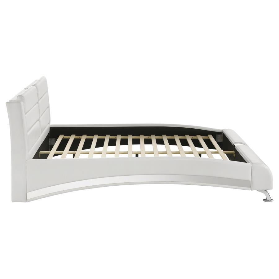 Jeremaine White Leatherette Bed - Chrome Accents