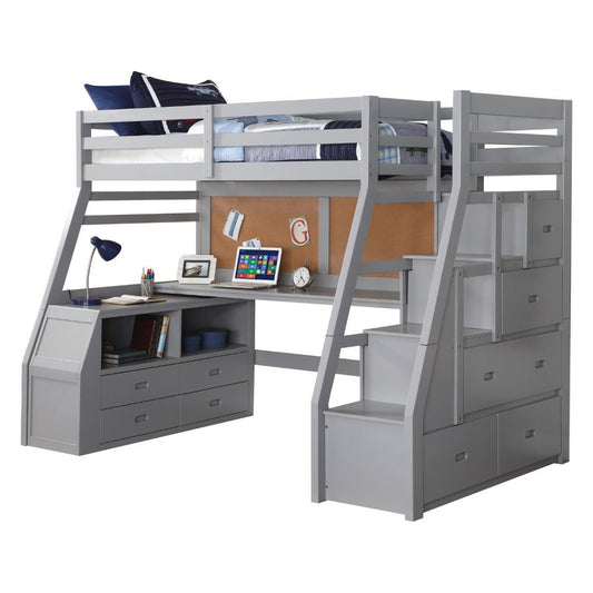 37445 Jason II Loft Bed + Storage Ladder - Gray Finish