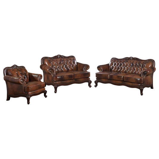 Victoria Brown Leather 3 Pc Sofa Set