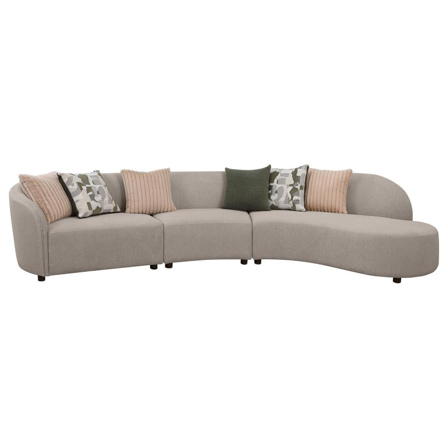 Fayette 3 Pc Upholstered Sectional Greige