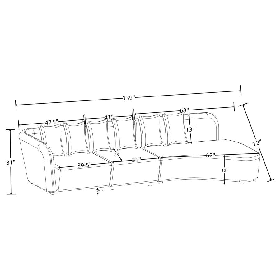 Fayette 3 Pc Upholstered Sectional Greige