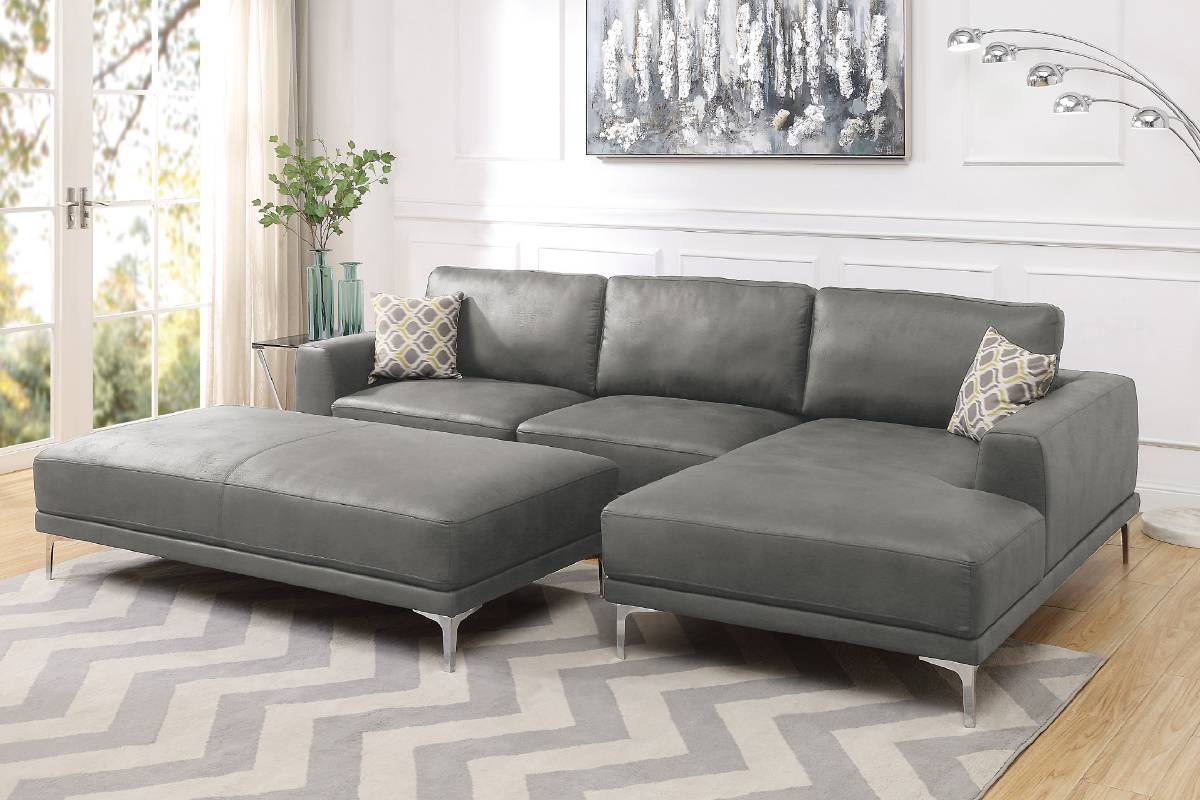 F6429 Antique Grey or Blue Leatherette 2 Pc Sectional