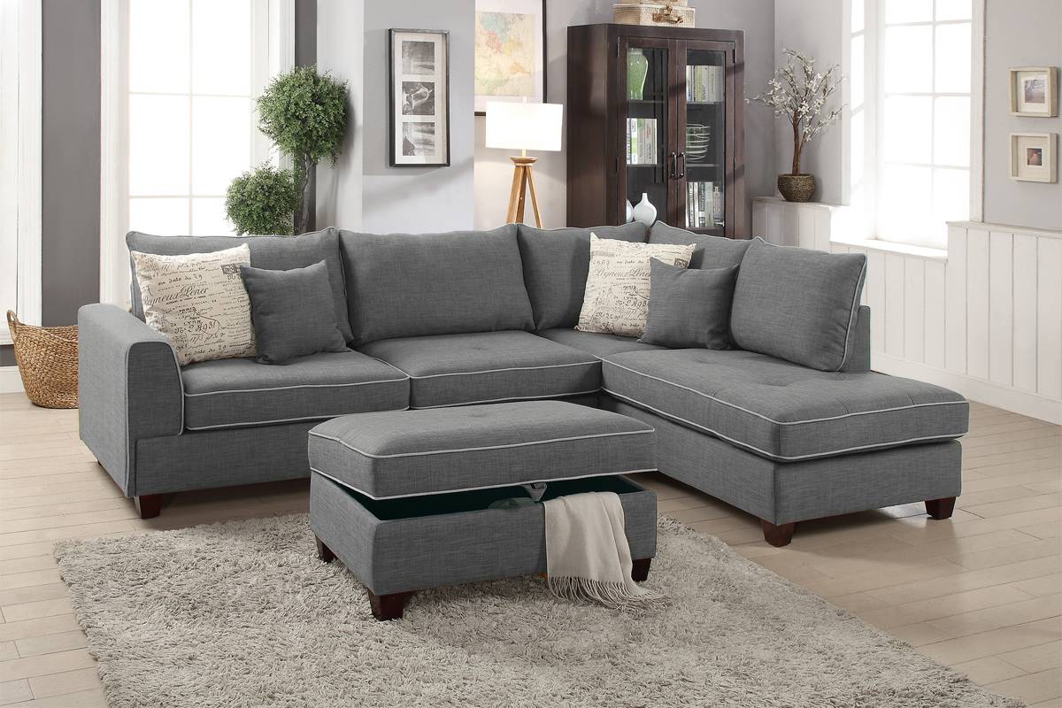 Poundex Furniture F6542 Doric Steel Fabric Sectional Bradley