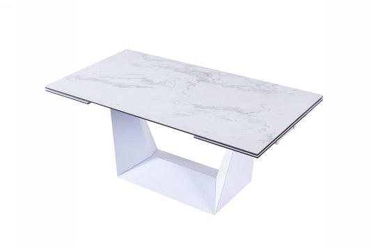 Modrest Baldwin White Ceramic Extendable Dining Table