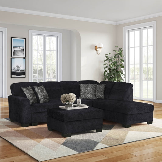 8256 Black Chenille 4 Pc Sectional