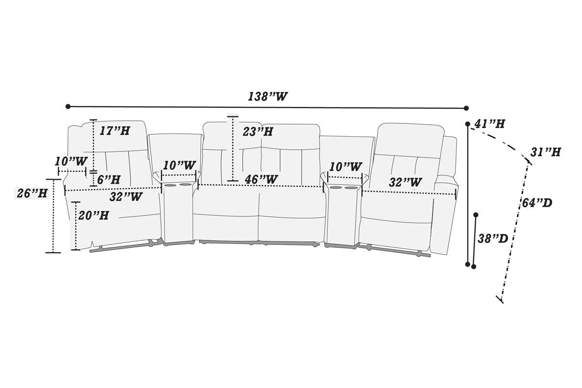 Poundex F86628 Leatherette 5 Pc Sectional - 2 Colors