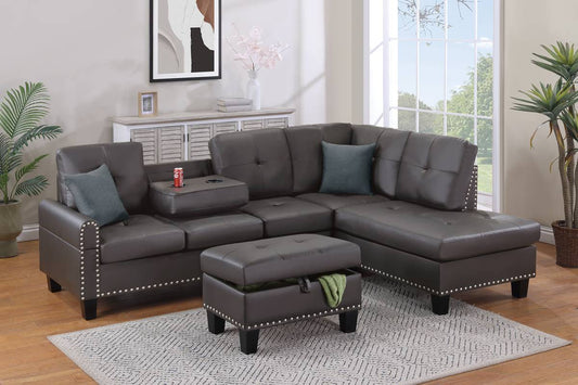 Poundex F8888 Faux Leather Sectional