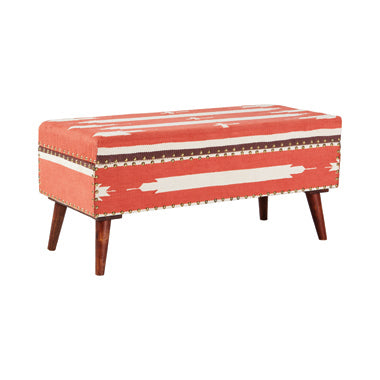 Noah Upholstered Storage Bench Orange & Beige