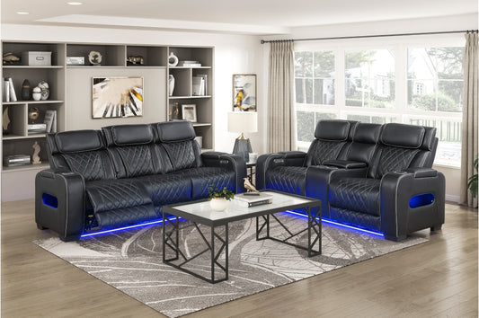 Fairway Black 2 Pc Living Room Set - Power Recliners