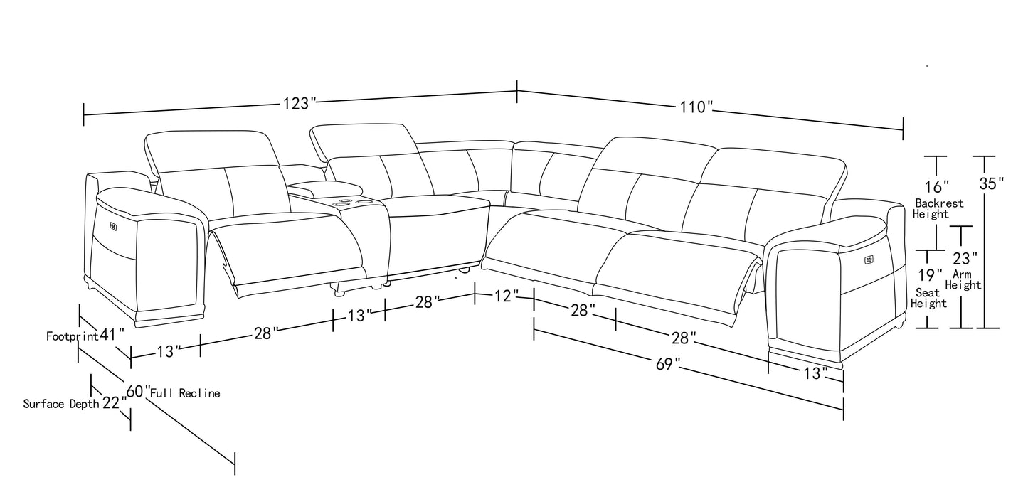 Global 9762 Genoa 6 Pc Power Sectional - Beige