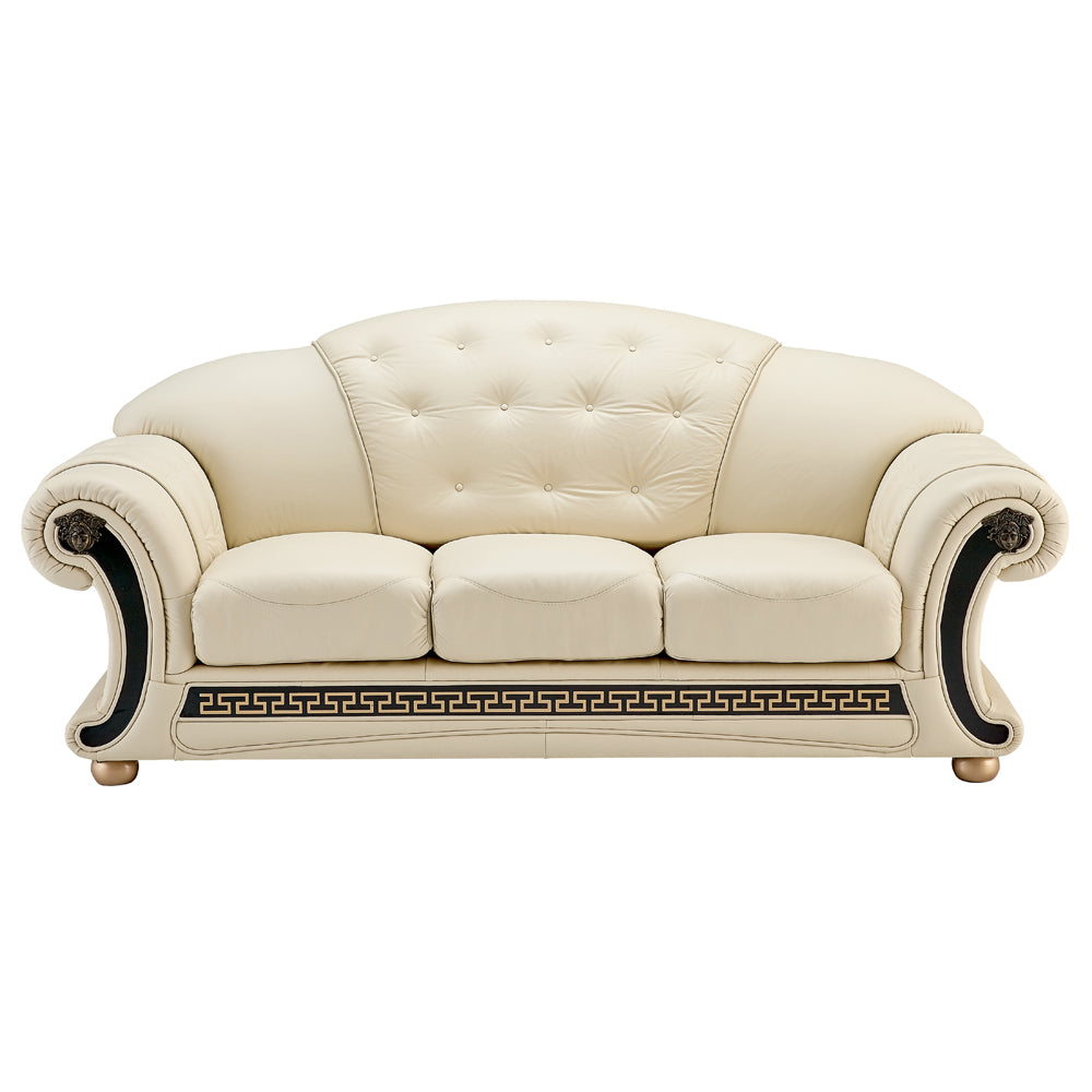Apolo Top Grain Black or Ivory Leather Sofa Set