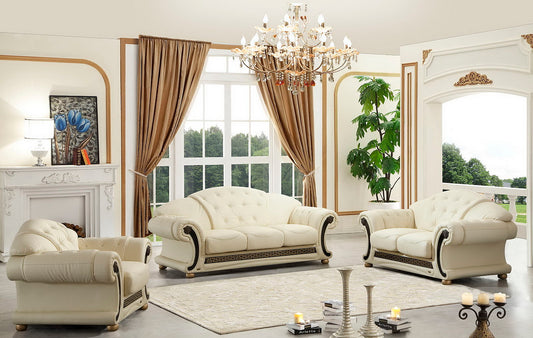 Apolo Top Grain Black or Ivory Leather Sofa Set