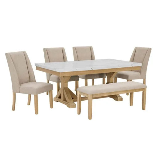 D521 White Marble 6 Pc Dining Set