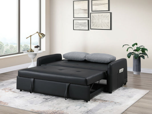 Radella Black PU Leather Convertible Sleeper Sofa