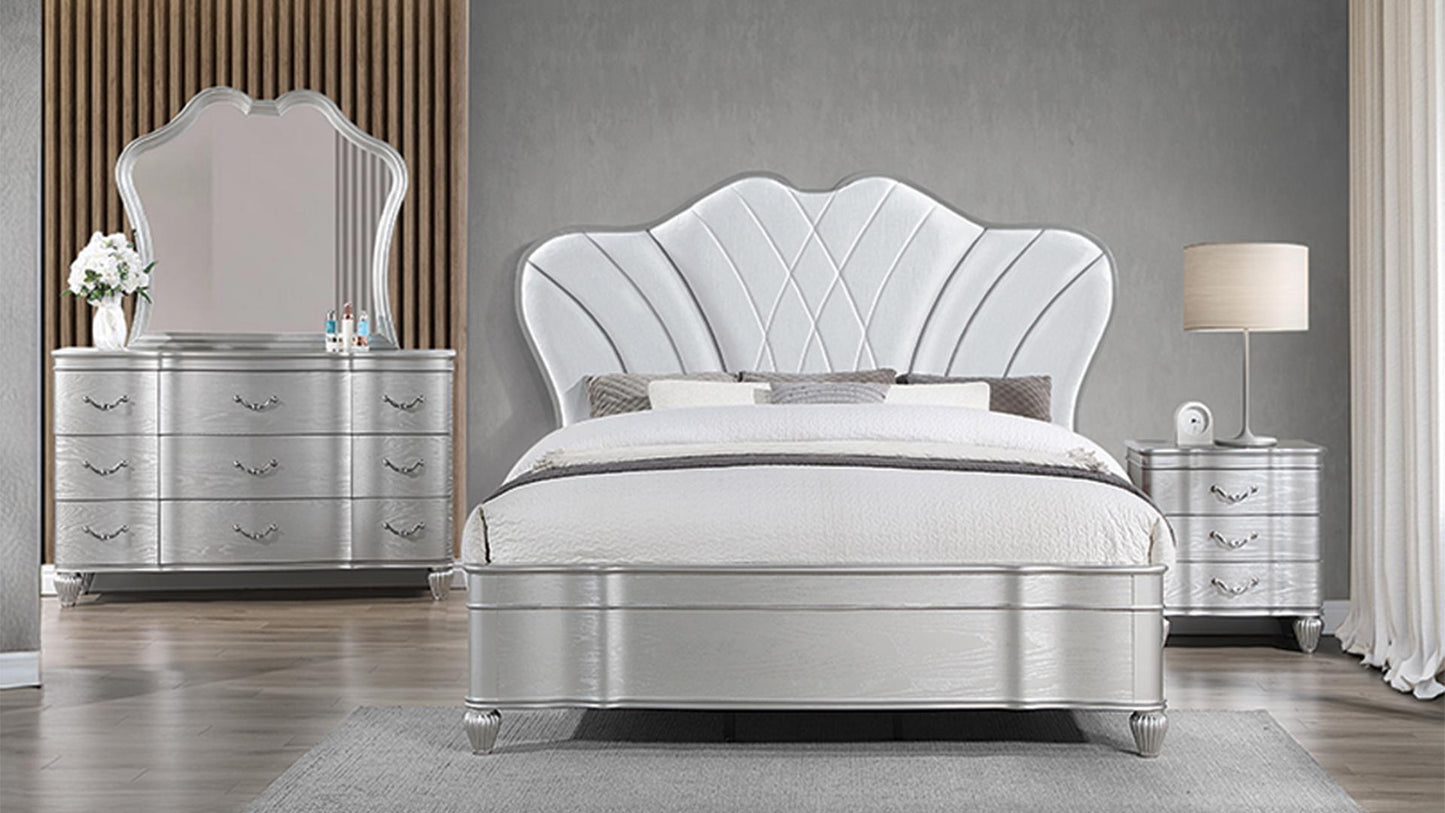 Eros Silver Finish 4 Pc Bedroom Set by Galaxy