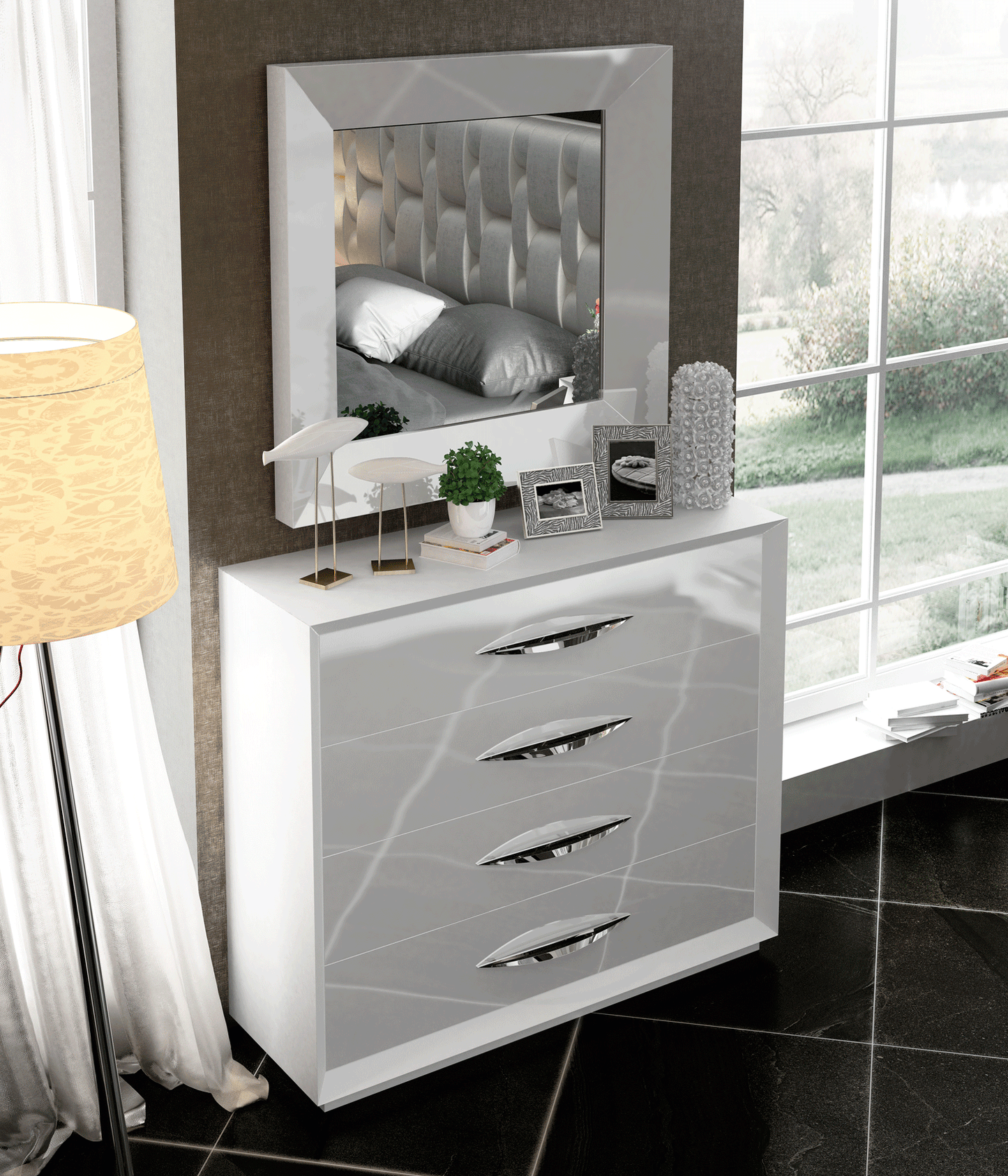 Emporio 5 Pc Wall Bedroom Collection - White Finish
