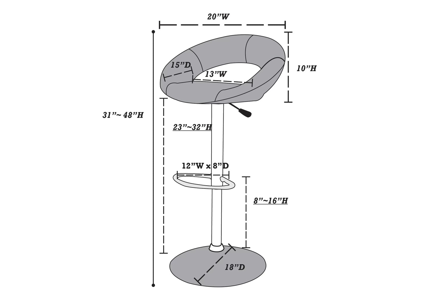 Poundex F1554 White Adjustable Bar Stool