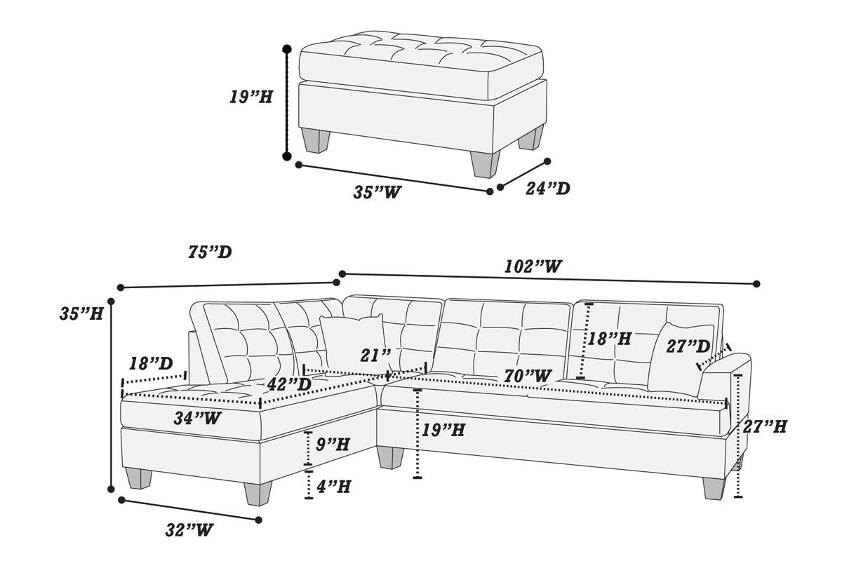 Poundex F6855 Sectional w/Accent Tufting - Espresso