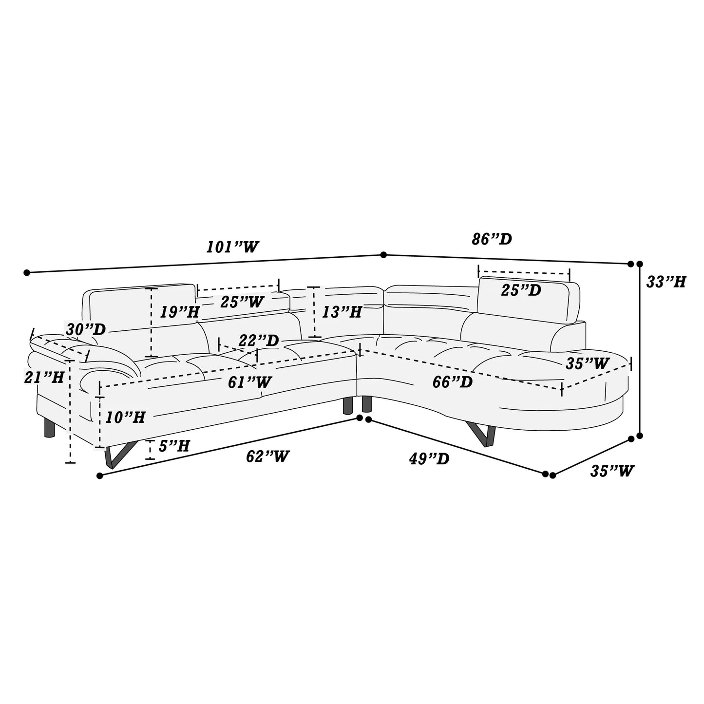 Poundex F6969 Espresso 2 piezas seccionales