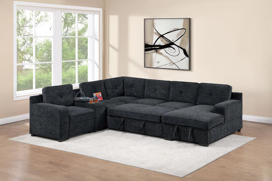 F7127 Black 4 Pc Convertible Sectional