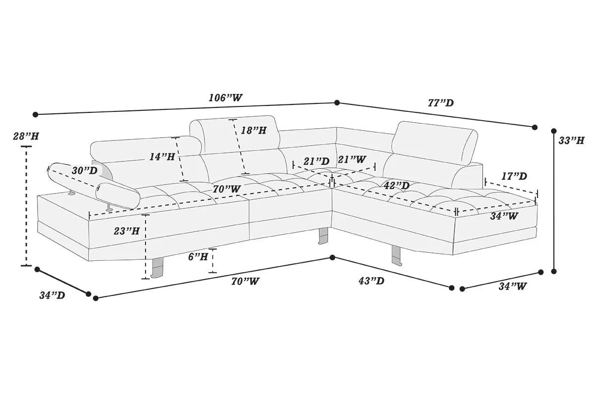 Poundex F7310 Kent Modern Sectional - 3 Colors