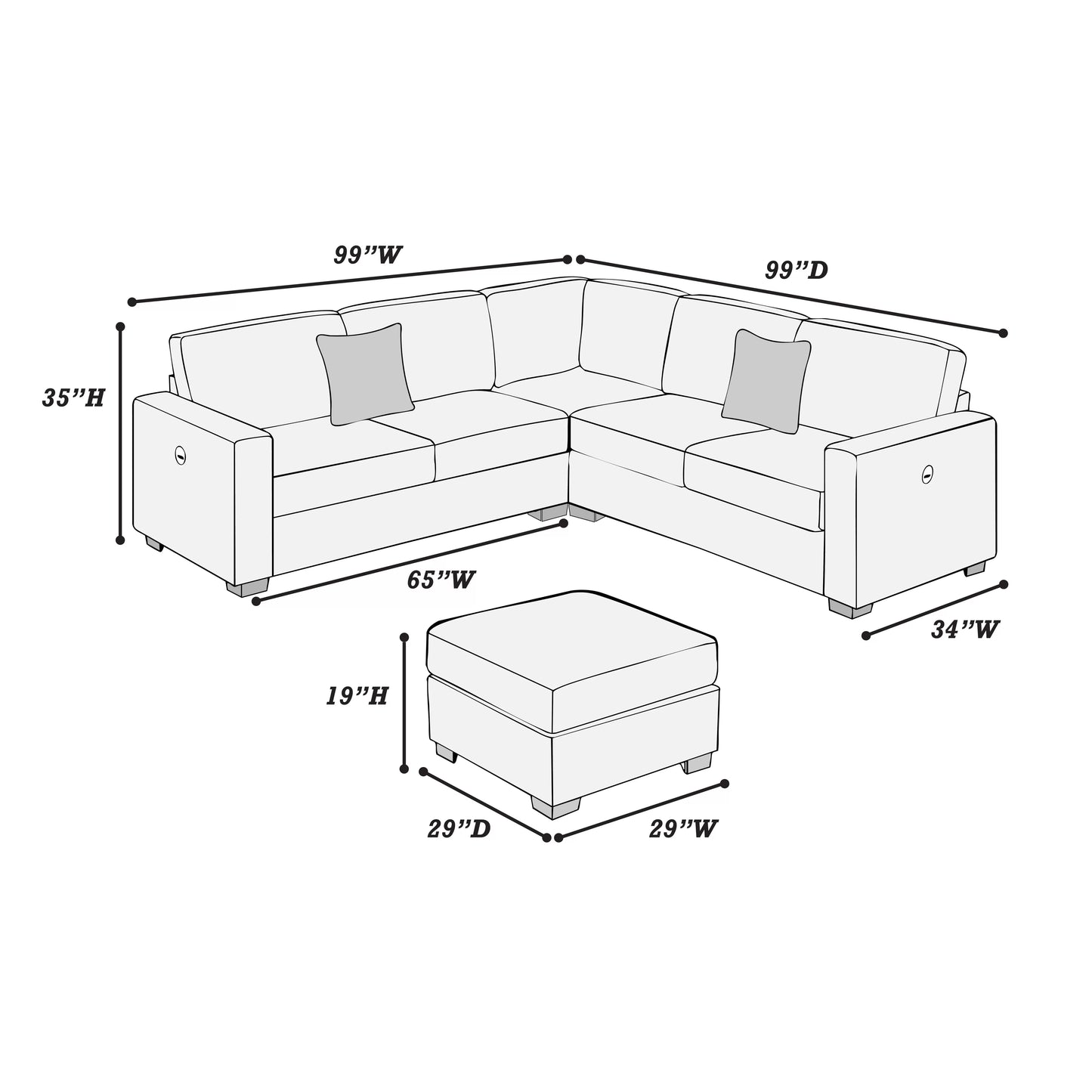 F8489 Corduroy 4 Pc Sectional - 4 Colors