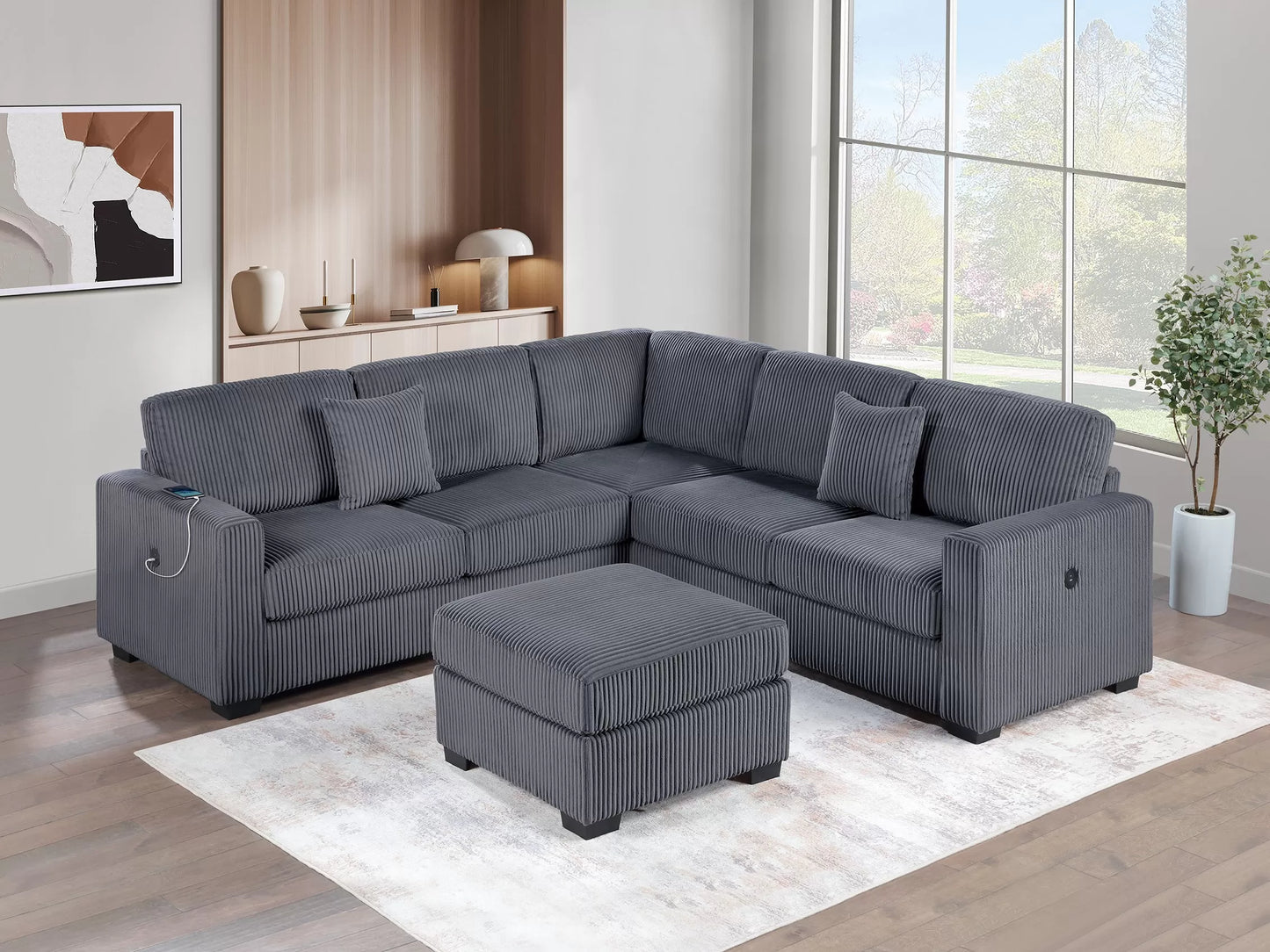 F8489 Corduroy 4 Pc Sectional - 4 Colors