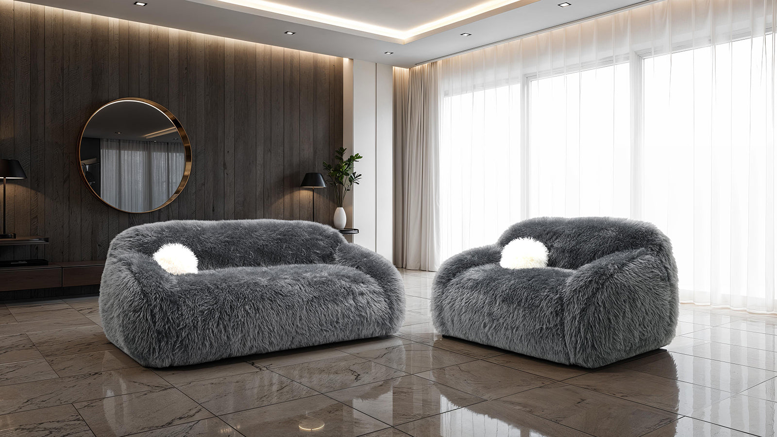 Darwen 2 Pc Faux Fur Sofa Set - Dark Gray – Bradley Home Funishings
