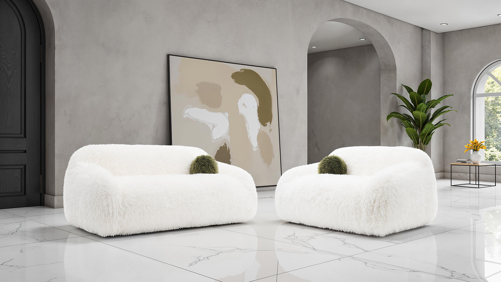 Darwen 2 Pc Faux Fur Sofa Set - White – Bradley Home Funishings