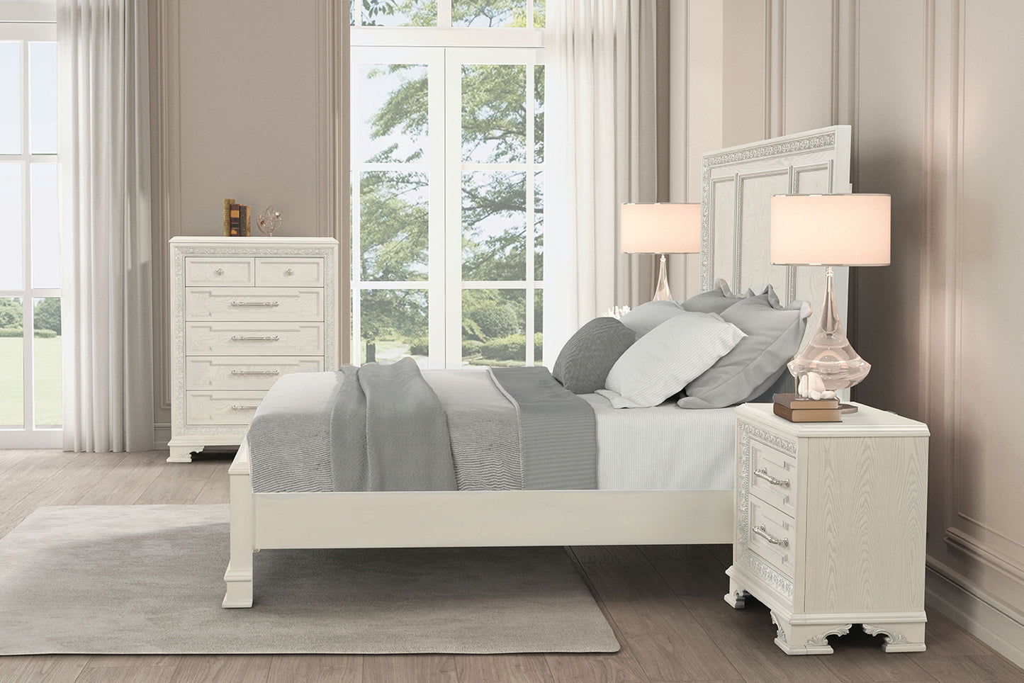 Stella Mia Creamy White 4 Pc Bedroom Set - King Bed