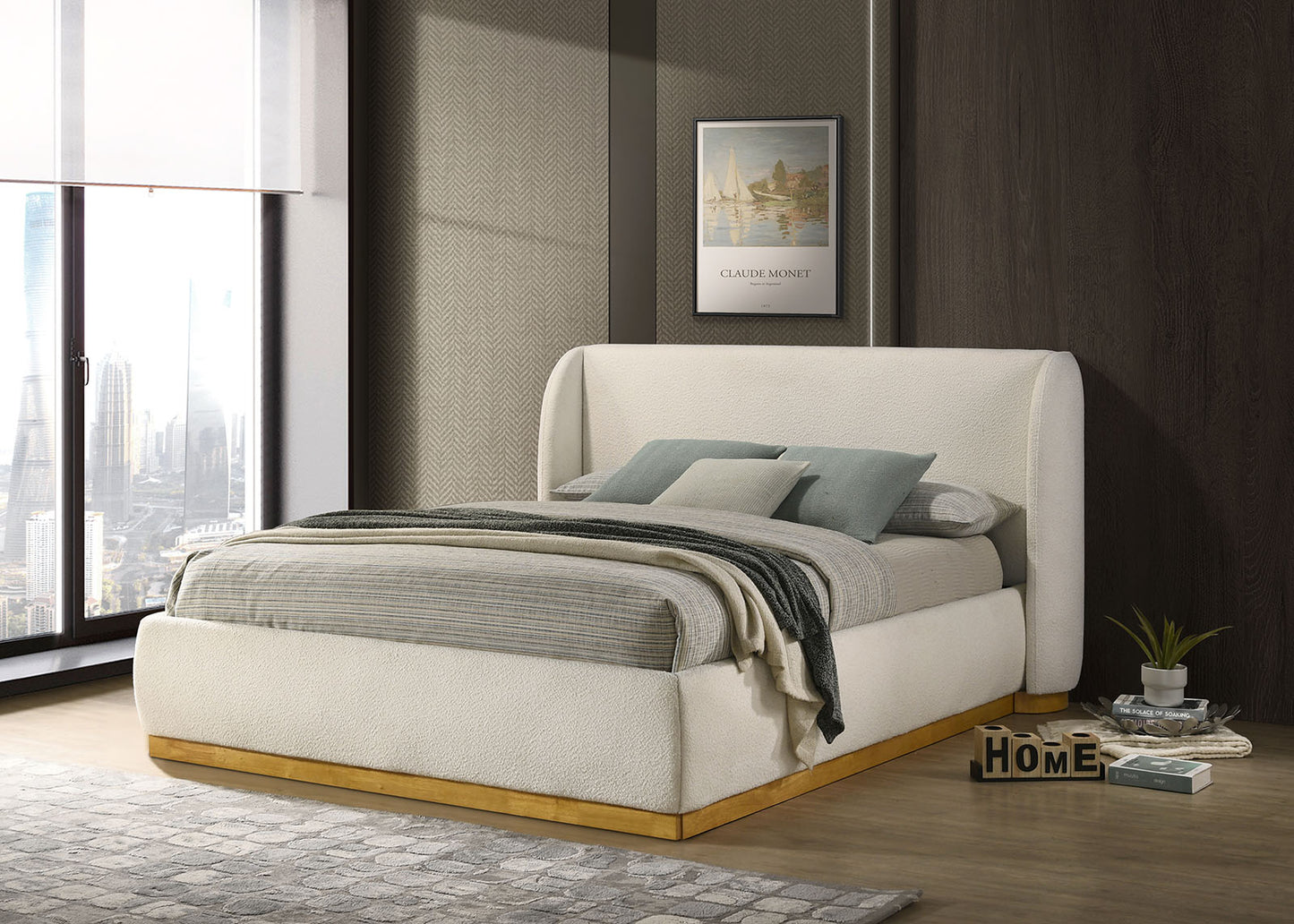 Whitman King White Boucle Bed by FOA