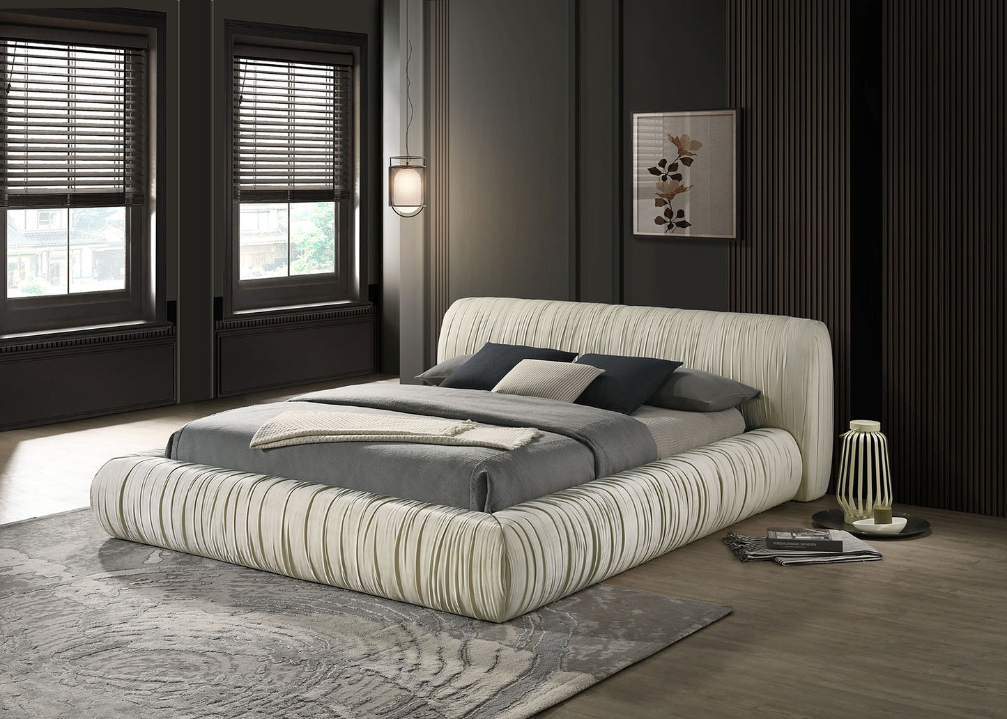 Palmdale FM72006IV Upholstered Bed - Queen Size Ivory
