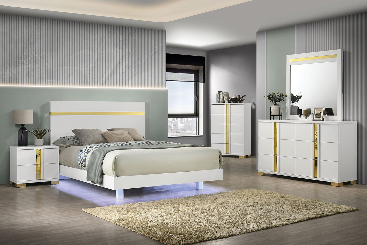 Lillestrom 4 Pc Bedroom Set LED Light - White or Black