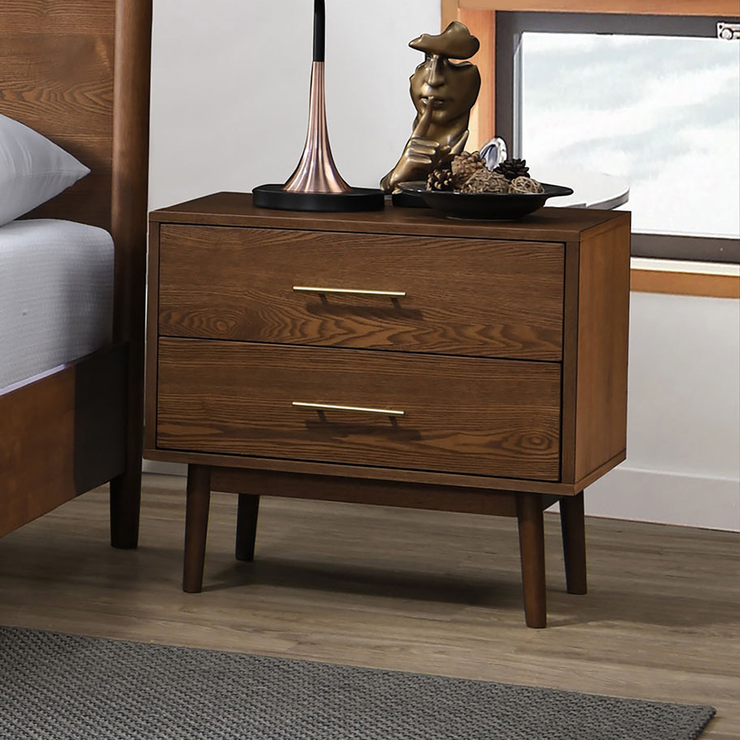 Thusis Walnut Beige Boucle Bedroom Set