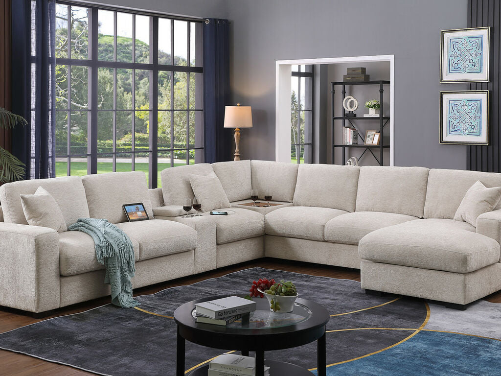 Celine Beige Chenille Sectional 89298 Bradley Home Funishings