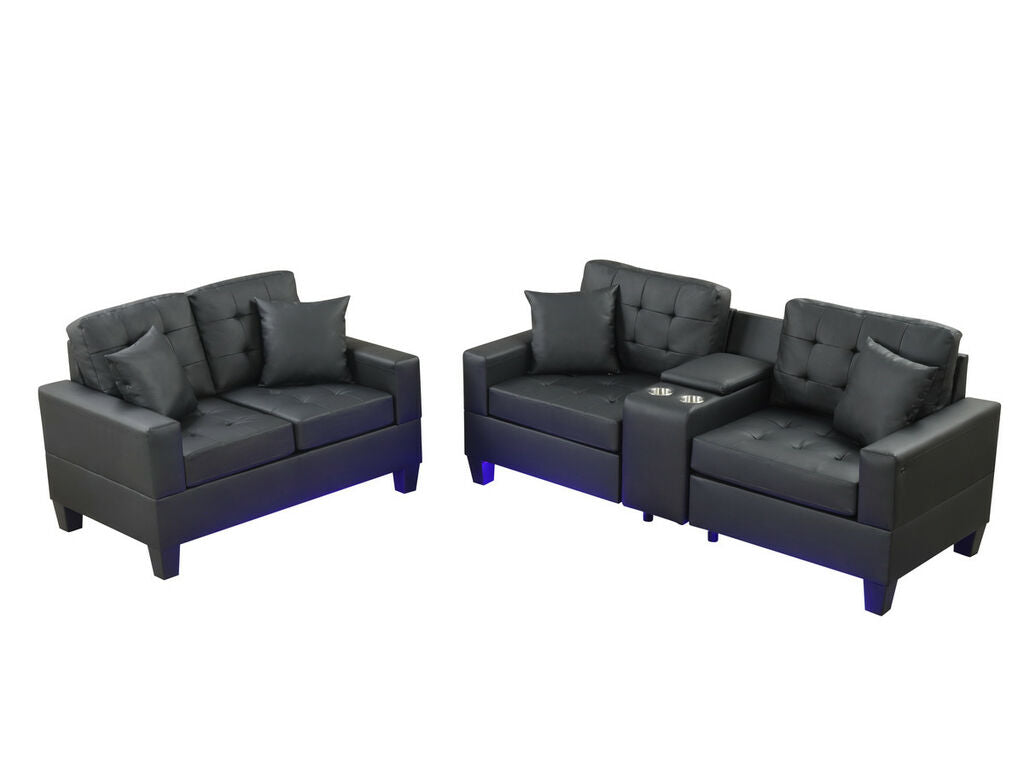 Genesis 84513-2 Black PVC Fabric Sofa Loveseat