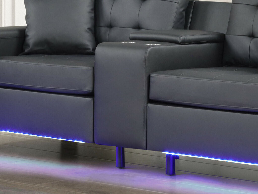 Genesis 84513-2 Black PVC Fabric Sofa Loveseat