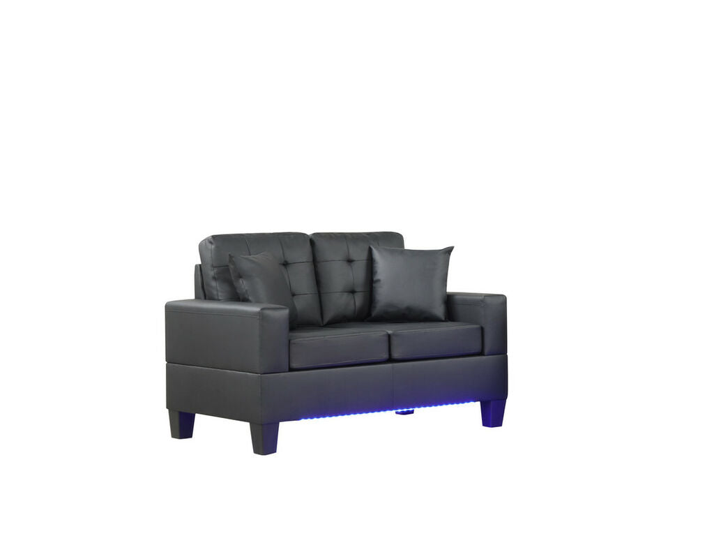 Genesis 84513-2 Black PVC Fabric Sofa Loveseat