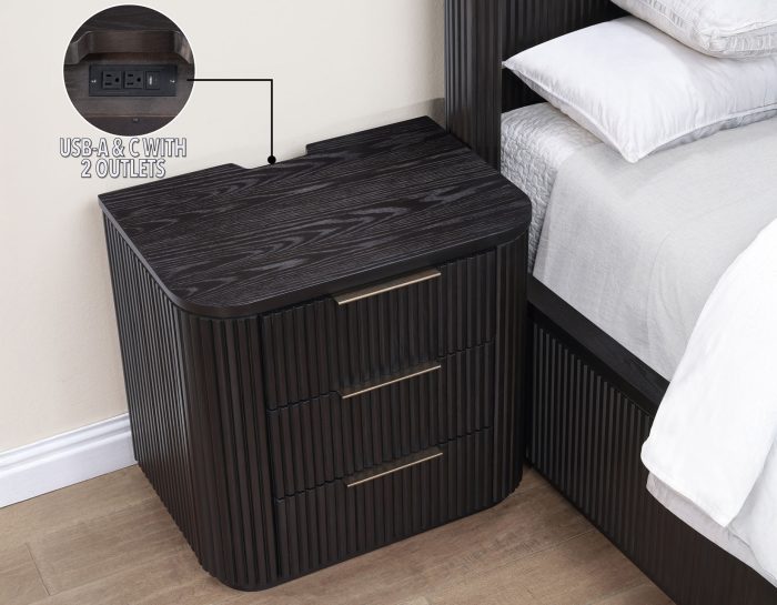 Henry Reeded 3-Drawer Nightstand - Espresso Finish