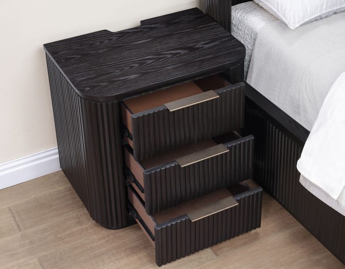 Henry Reeded 3-Drawer Nightstand - Espresso Finish