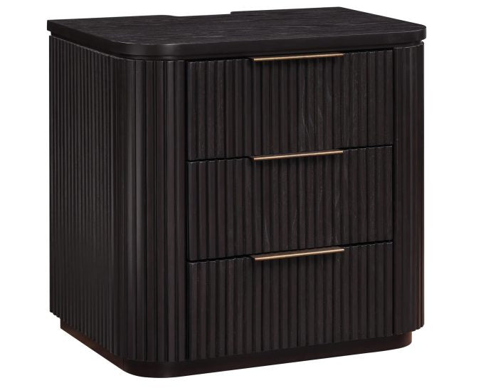 Henry Reeded 3-Drawer Nightstand - Espresso Finish