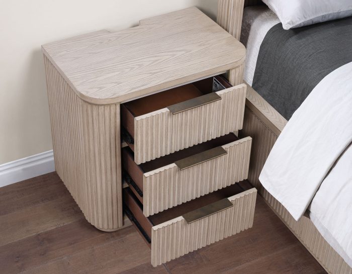 Henry Reeded 3-Drawer Nightstand - Tan Finish